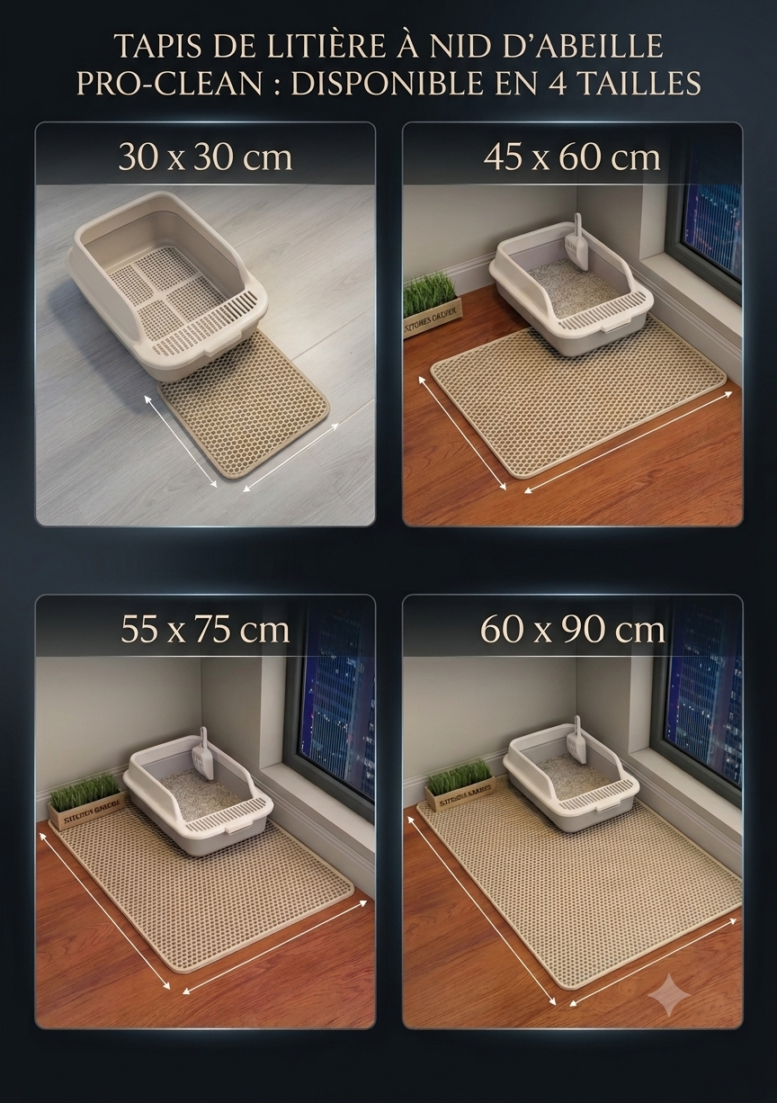Détail des alvéoles du tapis anti-litière LuxPaw pour capturer les granulés