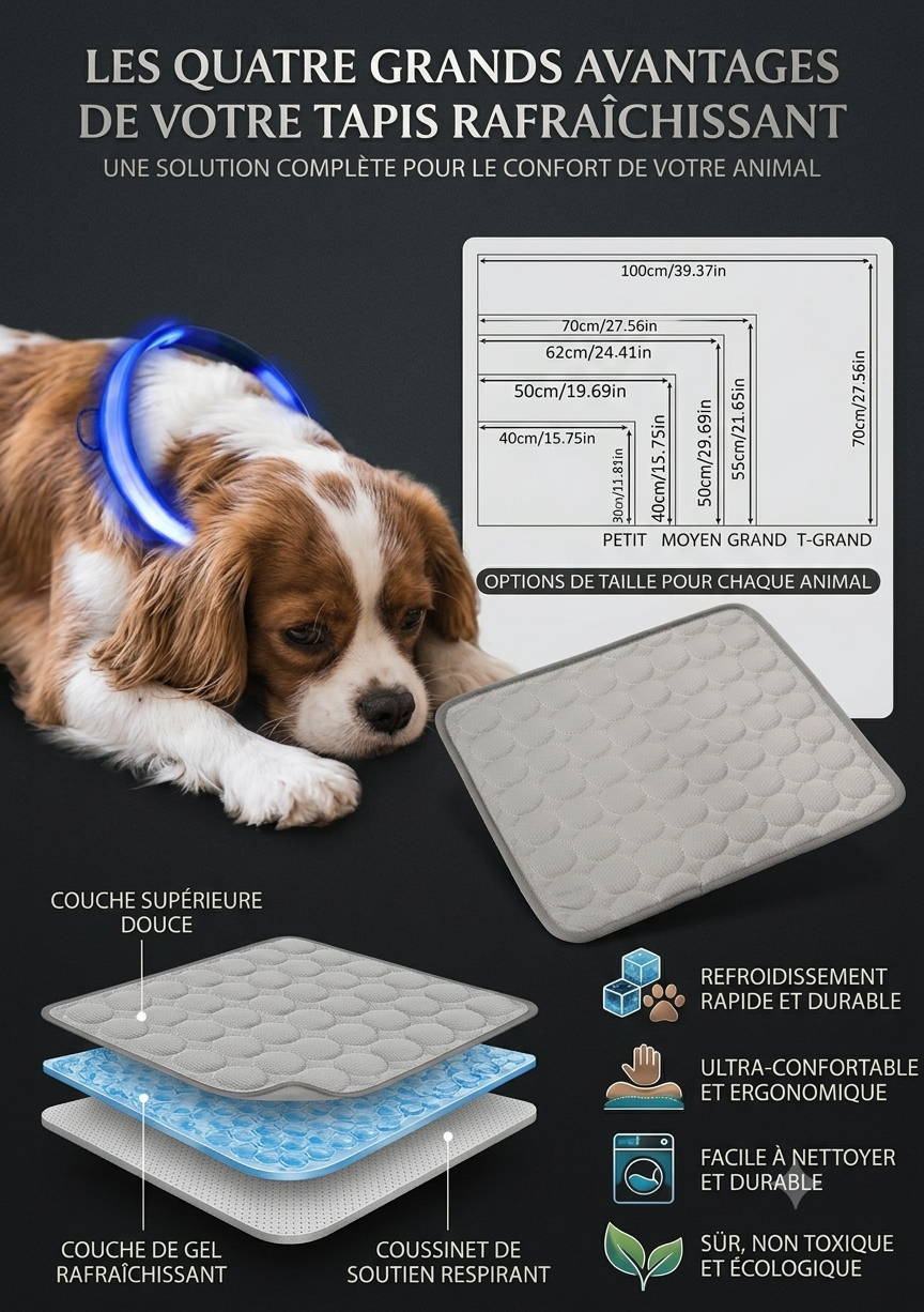 Tapis fraîchissant gel LuxPaw pour chien et chat par forte chaleur