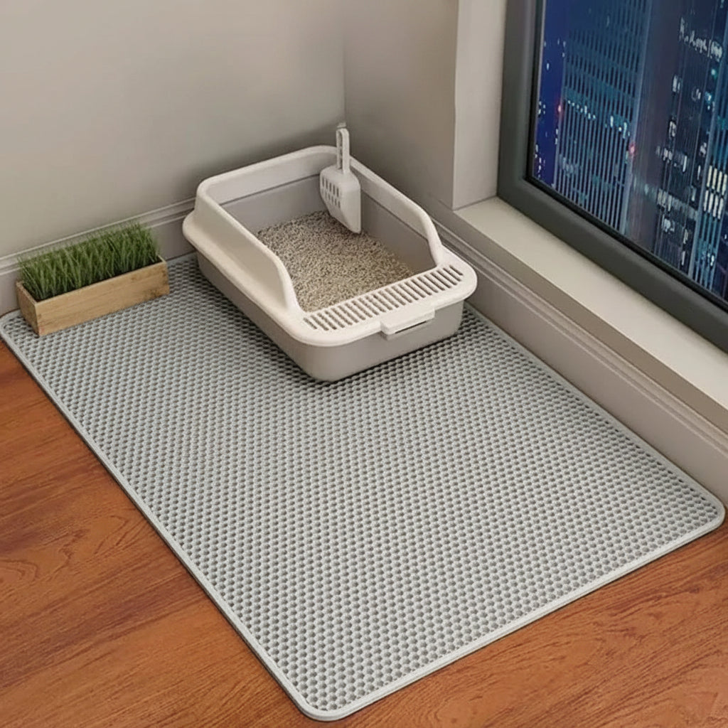 🐱 Tapis de Litière Anti-Sable pour Chat — Double Couche, Base Antidérapante