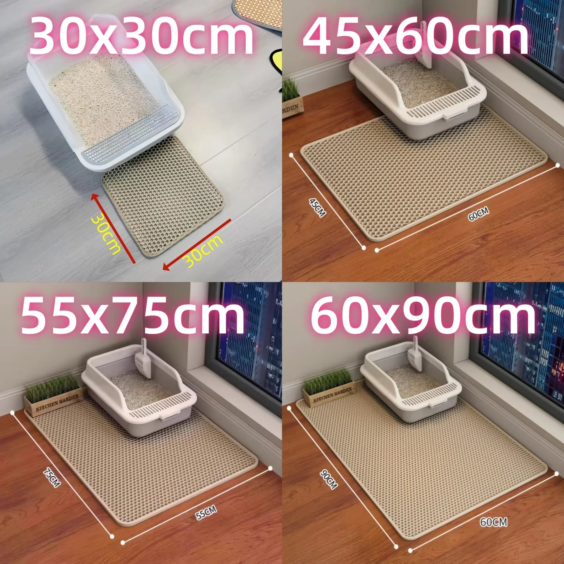 🐱 Tapis de Litière Anti-Sable pour Chat — Double Couche, Base Antidérapante