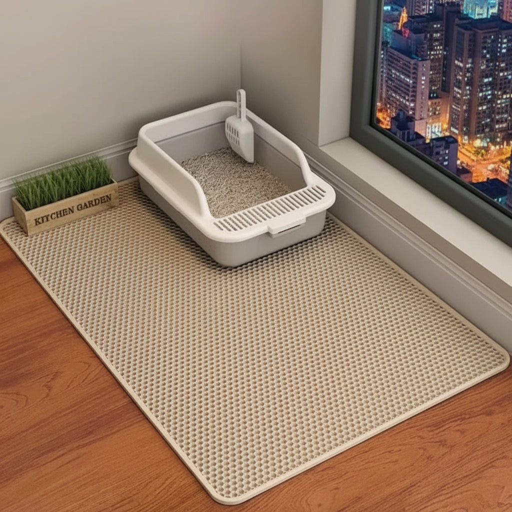 🐱 Tapis de Litière Anti-Sable pour Chat — Double Couche, Base Antidérapante