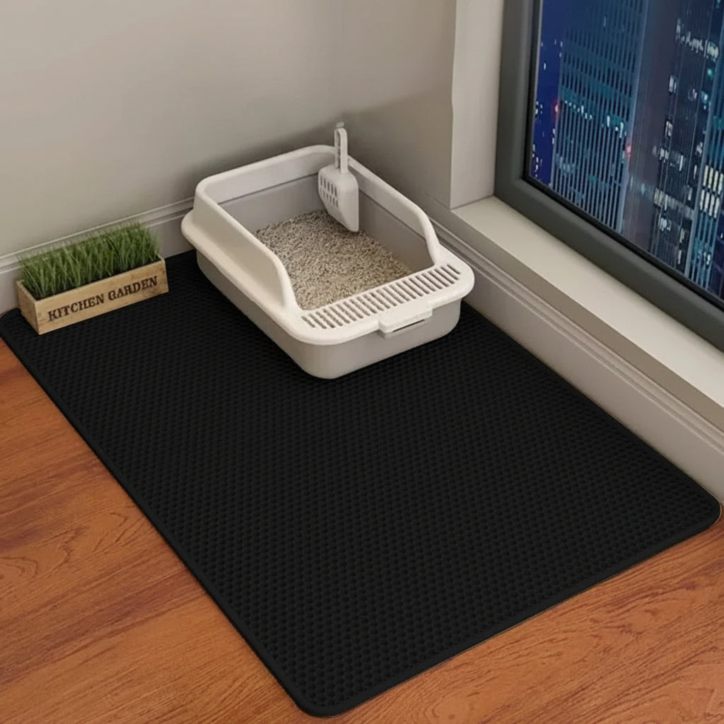 🐱 Tapis de Litière Anti-Sable pour Chat — Double Couche, Base Antidérapante